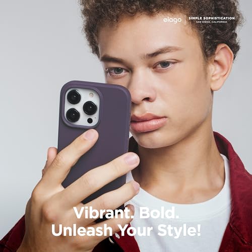 Image of elago Compatible with iPhone 15 Pro Case, Liquid Silicone Case, Full Body Protective Cover, Shockproof, Slim Phone Case, Anti-Scratch Soft Microfiber Lining, 6.1 inch (Deep Lavender)