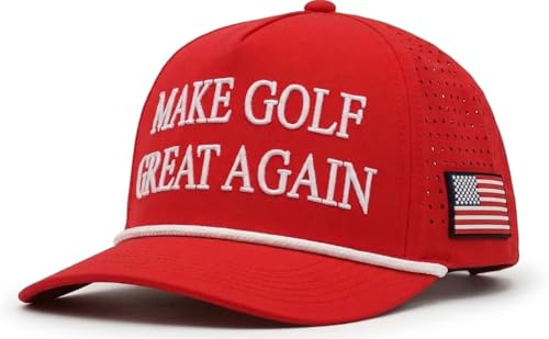 wolph American Golf Hat Funny Golf Snapback Cap Rope Golf Hat Adjustable & Breathable Funny Golf Gift for Men and Women. Red