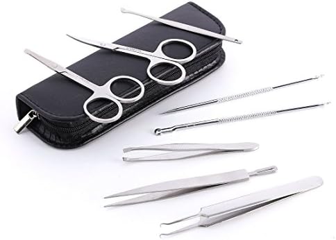 Vonper Nose Hair Scissors Beard Eyebrow Trimmer Scissors Stainless Steel Set Blackhead Remover Pimple Comedone Extractor Tool Best Acne Removal Kit Treatment for Blemish