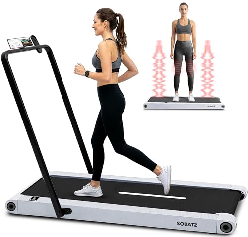 Image of Squatz 2‑in‑1 Walking Pad Treadmill with Handlebar & Vibration Plates - Compact Walking Pad with LED Display, Device Holder, Quiet 1.0HP Motor & Remote for Home or Office Fitness
