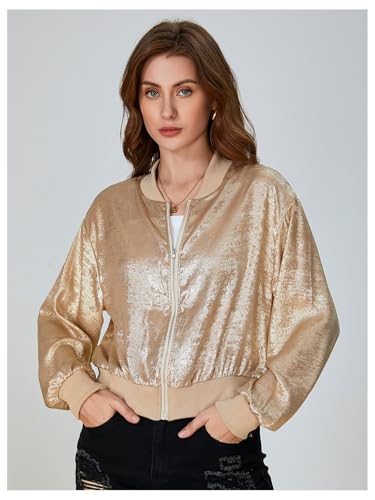 SOLY HUX Women's Metallic Jacket Zip Up Long Sleeve Lightweight Outerwear Bomber Jackets4