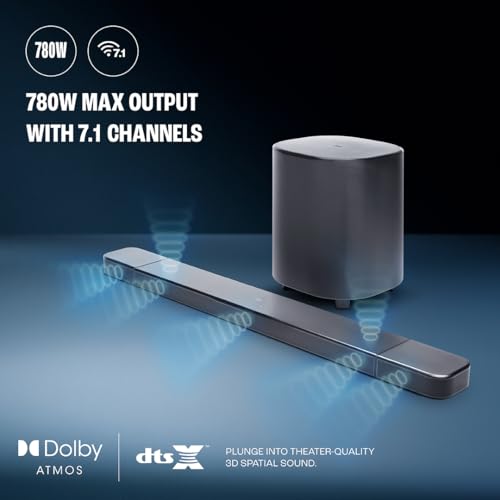 Image of JBL Bar 800 MK2, 7.1 (5.1.2) Channel Truly Wireless Soundbar with True Dolby Atmos 3D Surround Sound, 10 inch Down-Firing Wireless Subwoofer, PureVoice, HDMI eARC, WiFi, One App, 780W