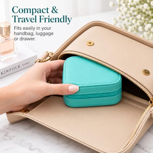 Image of Travel Jewellery Organizer Box for Women & Girls | Compact Jewellery Storage Case with Compartments for Rings, Earrings, Necklace & Accessories | Portable Jewellery Box for Travel (Blue)