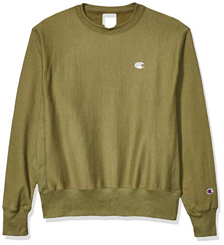 Champion LIFE Men's Reverse Weave Crew-Small Left Chest C, Cargo Olive