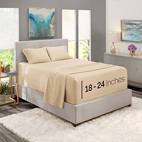 Image of Nestl Microfiber Bed Linen Set, Deep Pocket Twin Sheets, Beige Cream, 3 Piece Set | Instantly Soft, Night-One Ready (No Wash Required). Fits Extra Deep Pockets up to 24 Inches, 360-Degree Elastic Grip