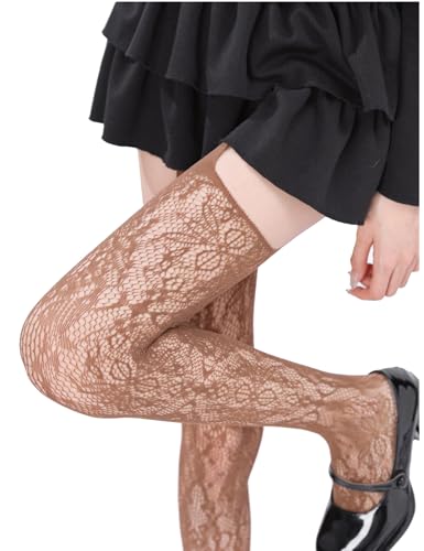 Image of Mrotrida Women Lace Sling One-piece Fishnet Tights Fashion Hollow Out Pantyhose Elastic Through Thigh High Stockings