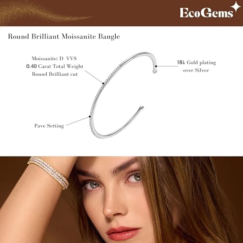 14K White/Yellow Gold Plated Silver Bangle Bracelet With 0.40 TCW Lab Grown Diamond/Moissanite/Lab Grown Paraiba Bracelet For Women, Gift For Her Jewelry For Women3