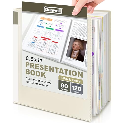 Dunwell Presentation Binder 60-Pocket Displays 120 Pages 8.5x11 Portfolio Binder with Plastic Sleeves Storage and Organizer for Documents Photos Kids Artwork Projects Recipes (Ivory)