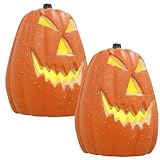 Happyyami Light up Pumpkin Plastic Jack O Lantern Pumpkins with Spooky Lights 2Pcs Lighted Pumpkins for Outdoors Indoor Halloween Pumpkin Decorations Party Favor