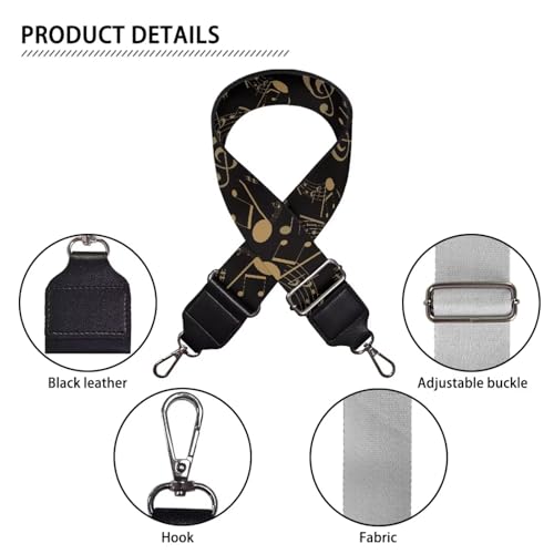 Image of Coldinair Music Note Purse Straps Replacement Crossbody Bag Straps,Black Wide Shoulder Strap Adjustable Guitar Strap for Purse Handbag