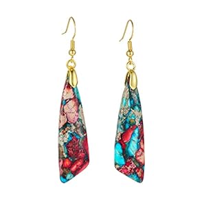 Plumiss Women Natural Stone Earrings Unique Healing Gemstone Energy Hypoallergenic Lightweight Dangle Drop Earrings Multiple Styles Earrings Jewelry for Birthday Party Gift