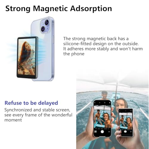 Image of Upgraded Phone Vlog Selfie Monitor Screen, Portable Back Camera Monitor with Magnetic Connection and Remote Control, Low Latency for Selfie Vlog Live Stream, Compatible with iPhone & Android