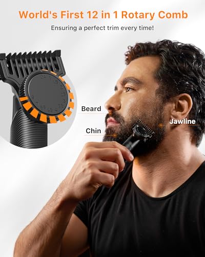 Image of Men's Electic Beard Trimmer with 12-in-1 Rotating Combs - Professional Precision Styling,Magnetic Snap Blade, Wet /Dry Use, USB-C Fast Charge, Travel Friendly - Ideal for All Beard Styles
