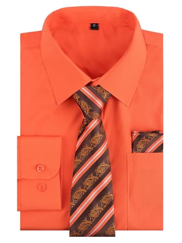 Image of Alizeal Mens 3 Pcs Long Sleeve Shirts Set | Pocket Square Necktie Perfect for Weddings Business Daily Wear