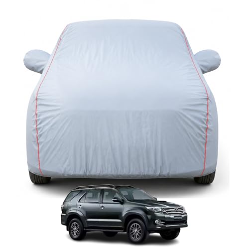 Image of Premium Car Cover for Toyota Fortuner (2017-2020) Models | 100% Waterproof, UV & Dust Protection | Mirror & Antenna Pocket | Triple Stitched, Soft Inner Lining, Belt & Buckle (Dark Grey)