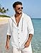 QOSOQ Mens Cotton Linen Button Down Hoodies Long Sleeve Casual Hoodies Hawaiian Beach Top Lightweight Fashion Shirts White