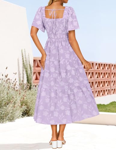 Image of ZESICA Wedding Guest Dresses for Women Summer 2026 Boho Floral Midi Dress Flowy Beach Vacation Graduation Long Dresses