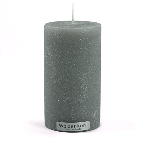 Stumpen Kerze Ice Grau Steingrau Struktur Ø 6,6/12 cm Handgefertigt Durchgefärbt Cover