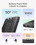 10000mAh Portable Charger, AC Wall Plug & Built-in Cables, Black | 1pack, Slim Battery Pack, LED Display, for Business Travel, Compatible with iPhone & Samsung