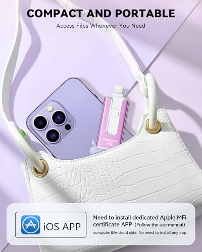 Image of MFi Certified Flash Drive for iPhone iPad 256GB, Photo Stick for External Memory Storage, Easily Back Up and Save Photos Videos, USB Memory Stick Thumb Drive for iPhone /iPad /Android /PC (Purple)