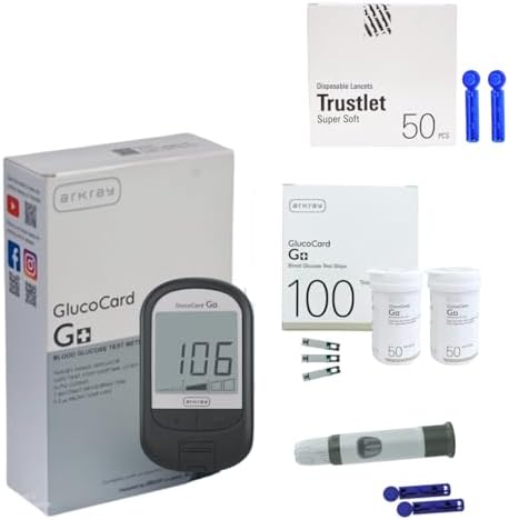 ARKRAY Glucocard G+ Advance Glucometer Machine | Blood Sugar Testing Kit for Diabetes | FREE 100 Test Strips + 25 Lancets | Auto Coding | Accurate Blood Glucose Monitor for Home Use