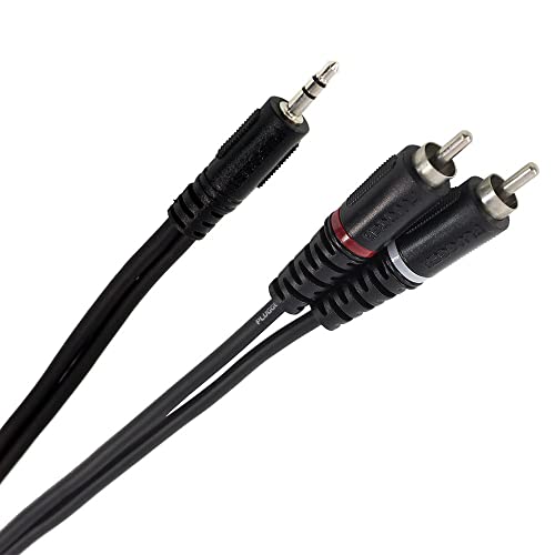 Plugger, câble en Y 2 Cinch RCA mâle vers mini Jack TRS mâle stéréo 3,5mm. Hifi, ampli, récepteur AV, smartphone, tablette, ordinateur et autres. Longueur 1,5 m. Qualité Professionnelle.