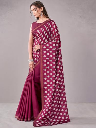 Image of Satrani Women's Silk Printed Saree with Unstitched Blouse Piece