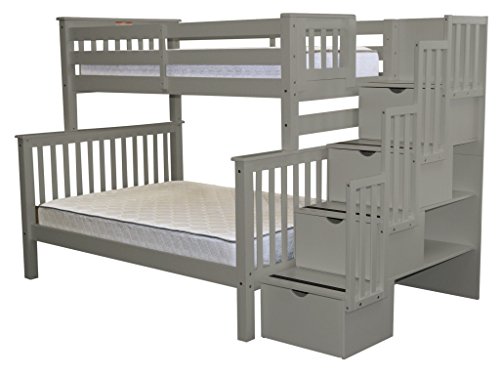 Bedz King Stairway Bunk Beds Twin Over Full With 4 Drawers In The Steps, Gray #TOP2