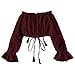 Produktbild URSING Damen Drucken Schulterfrei Chiffon Langarm T-Shirt Elegante Schöne Festliche Blusen Hemdbluse Blusenshirt Sommer Tops Oberteile Off Shoulder Rückfrei Shirt Crop Top Kurz Trägershirts (S, Rot)