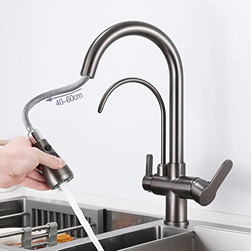 Grifo Osmosis 3 Vias Extraible, Grifo De Cocina Giratorio Agua Caliente Y Fría Latón Grifo Purificador De Agua-Gris Grifo Osmosis 3 Vias Extraible, Grifo De Cocina Giratorio Agua Caliente Y Fría Latón Grifo Purificador De Agua-Gris