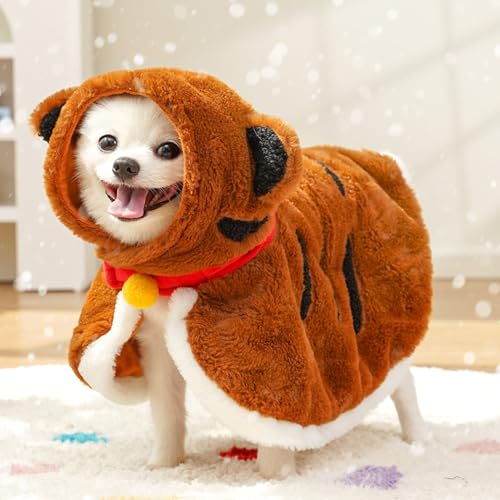 Capa navideña para gatos y perros pequeños con capucha cálida de invierno 4