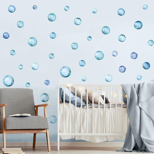 Vinilos decorativos burbujas azules para pared, tema marino miniatura 3