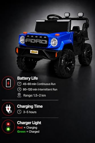 Image of Trenzo Kids Electric Ride On Jeep Car for 2-6 Years | 4x4 Style Battery Operated Toy Car with Steering Wheel, Music, LED Lights | Indoor & Outdoor Ride On Vehicle for Boys & Girls