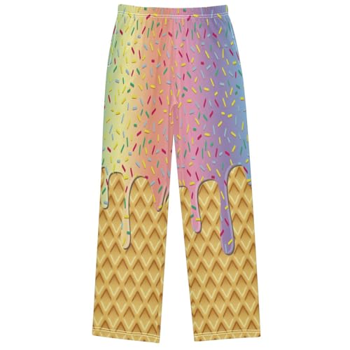 Boys' Pants Beige Ice Cream Drip Joggers Elastic Long Bottoms Trousers Sweatpants with Pockets Size 6-14