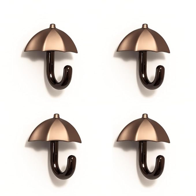 Image of Metal Hooks for Wall 4 Pcs - Heavy Duty Umbrella Design Wall Hooks for Hanging | Towel, Clothes Hanger for Bathroom, Kitchen & Entryway | Rose Gold
