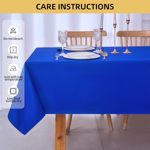 Image of 2-Pack 60x102 inch Royal Blue Table Cloths, Solid Stain and Wrinkle Resistant Oblong Tablecloth, Premium Plain Weave Polyester Fabric Rectangle Table Linen Covers for Hotel, Wedding