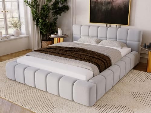 GRAINGOLD Lit Alicante 180x200, Rembourré avec Coffre de Rangement, Lit Double, Tissu en Velours Royal, avec Sommier à Lattes, avec Tête de Lit, sans...