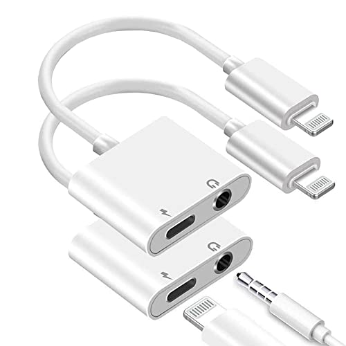 [Apple Mfi Certified] Iphone Headphone Adapter 2 Pack, 2 In 1 Lightning To 3.5 Mm Headphone Jack Adapter Aux Audio & Charger Splitter Cable For Iphone 14 13 12 11 Xs Xr X 8 7 6 Ipad, Support Ios 16 #TOP5
