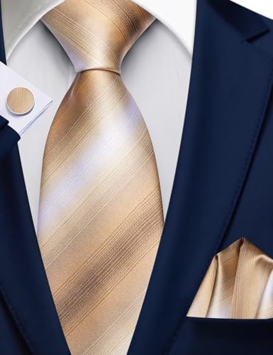 Image of Barry.Wang Plaid Ties for Men Silk Necktie Handkerchief Cuff Links Set