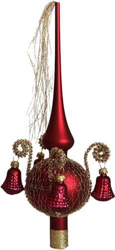 Weihnachtsbaumspitze mit Formglöckchen dunkelrot matt, umsp. L ca. 28cm d(Kugel) 7cm Christbaumschmuckspitze mundgeblasen,handdekoriert,Leonischer Draht Lauschaer Glas