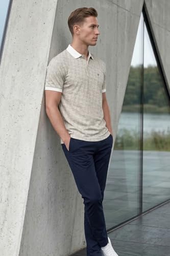 Image of Louis Philippe Men's Slim Fit Cotton Pique Polo Tshirt with Stretch and All Over Print