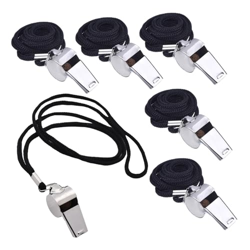 Set 6 silbatos de acero inoxidable para árbitro con cordón negro miniatura 1