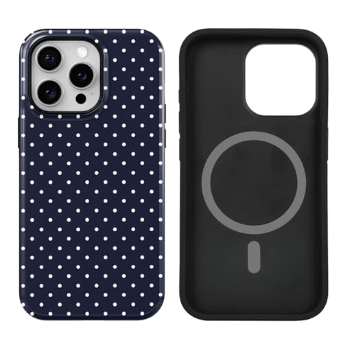 uCOLOR Case Compatible with iPhone 14 Pro Max- Compatible with MagSafe Scratch-Resistant Shockproof Cover for Women Men 6.7 inch(Navy Blue Polka Dot)