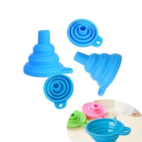 Changyeah 4 Piezas Embudo Plegable de Silicona, Embudo de Cocina para Transferencia de Líquidos de Cerveza, Duradero y Atractivo (Azul)
