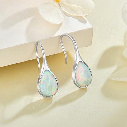 Opal Earrings 925 Sterling Silver Hook Drop Teardrop Gemstone Earrings October Birthstone Dangle Earrings Jewelry Gift for Women4