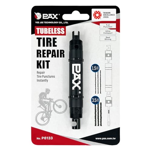 PAX 4-in-1 Matte Black Tubeless Bike Tire Repair Kit - Includes Presta & Schrader Valve Core Remover, Presta Extender Remover & Tire Plugger. Lightweight 28.5g Aluminum for MTB & Road Bikes