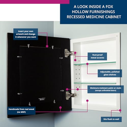 Image of 14x18 Concealed Picture Frame Medicine Cabinet without Mirror for Bathroom, Recessed in the Wall, Made in North America, Real Wood, NO MDF, Adjustable Shelves, Hidden, Black
