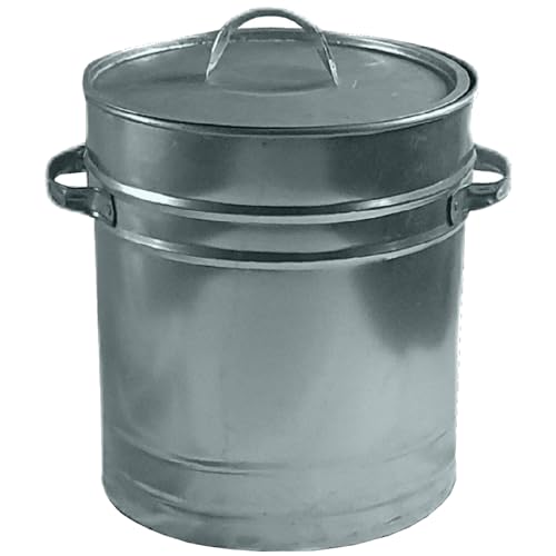 15L Ash Bin Bucket with Lid & Handles for Fireplaces Fire Pits Wood Coal Burning Stove Metal Charcoal Bin Box Outdoor or Indoor Galvanised Steel 15 Litre