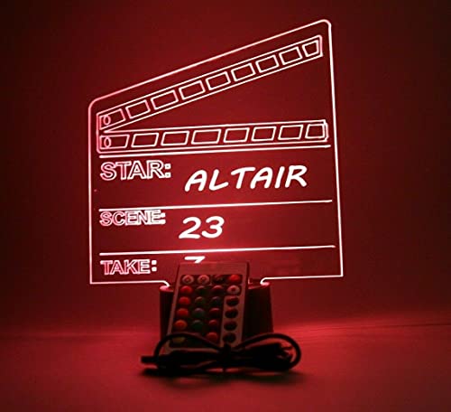 Director Film Clapboard Action Scene Clapper Board Movie Night Light Up Led Free Engraved Custom Name Personalized Desk Table Lamp Room Decor, With Remote, 16 Color Options, It's Wow, Great Gift #TOP7