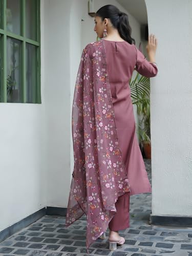 Image of Sanisa Women's Silk Blend Sequins Embroidery Straight Kurta with Pant and Dupatta Set
